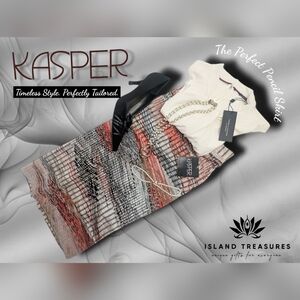 NWT Kasper Abstract Multi-Lined Print Pencil Skirt Sz L Back Zip